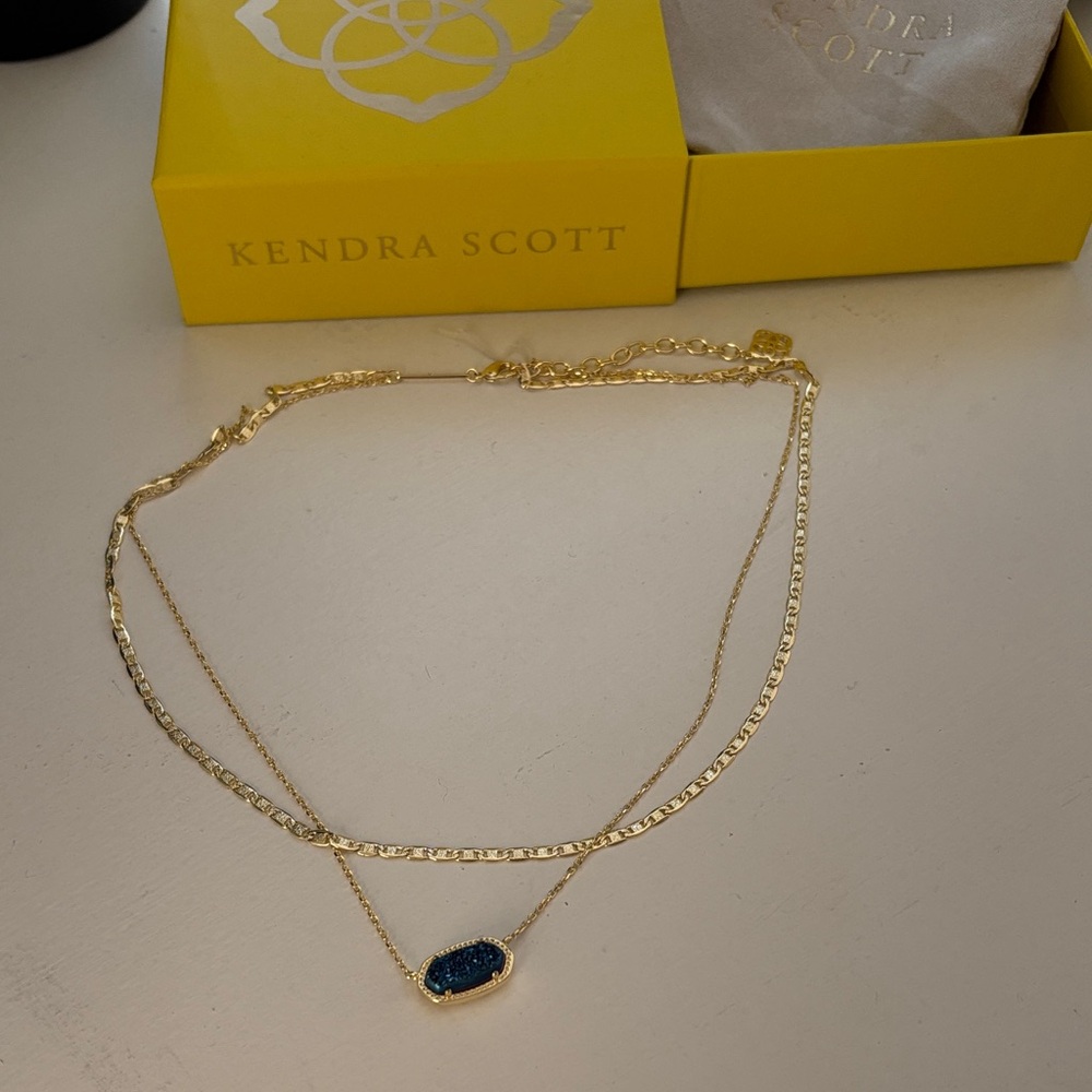 Kendra Scott Gold Necklace with Deep Blue Pendant